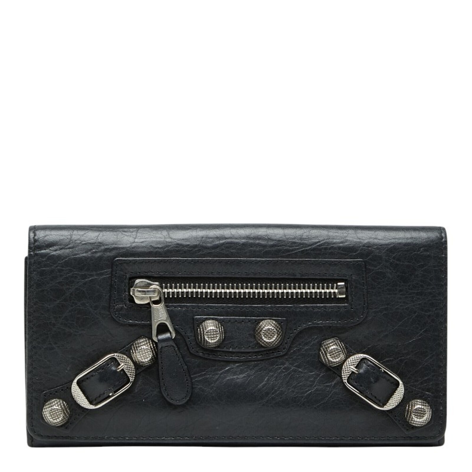 Balenciaga Classic Continental Bi-Fold Long Wallet 186194 Black Leather Women...